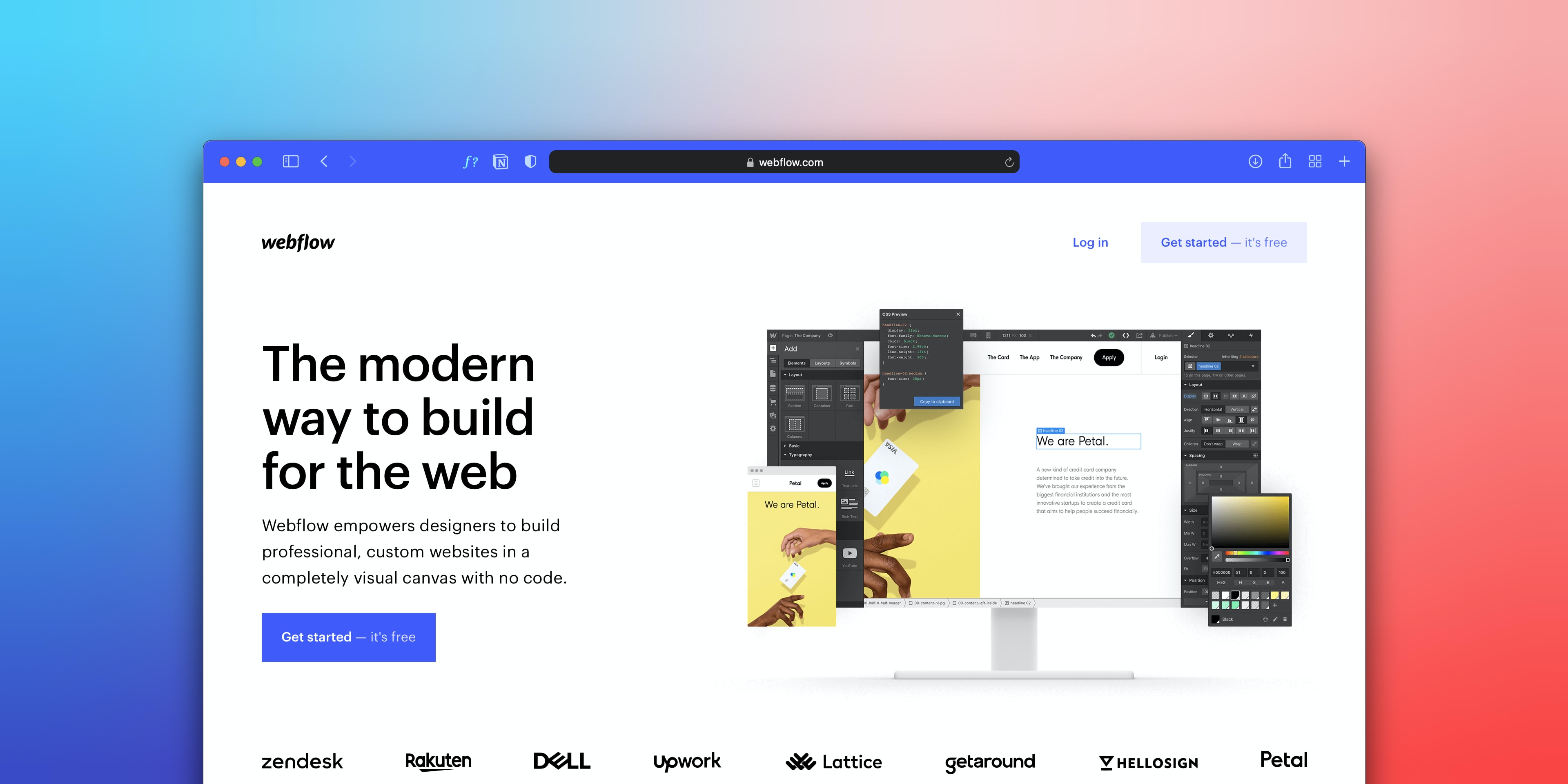 Webflow Designer interface displayed in a browser window