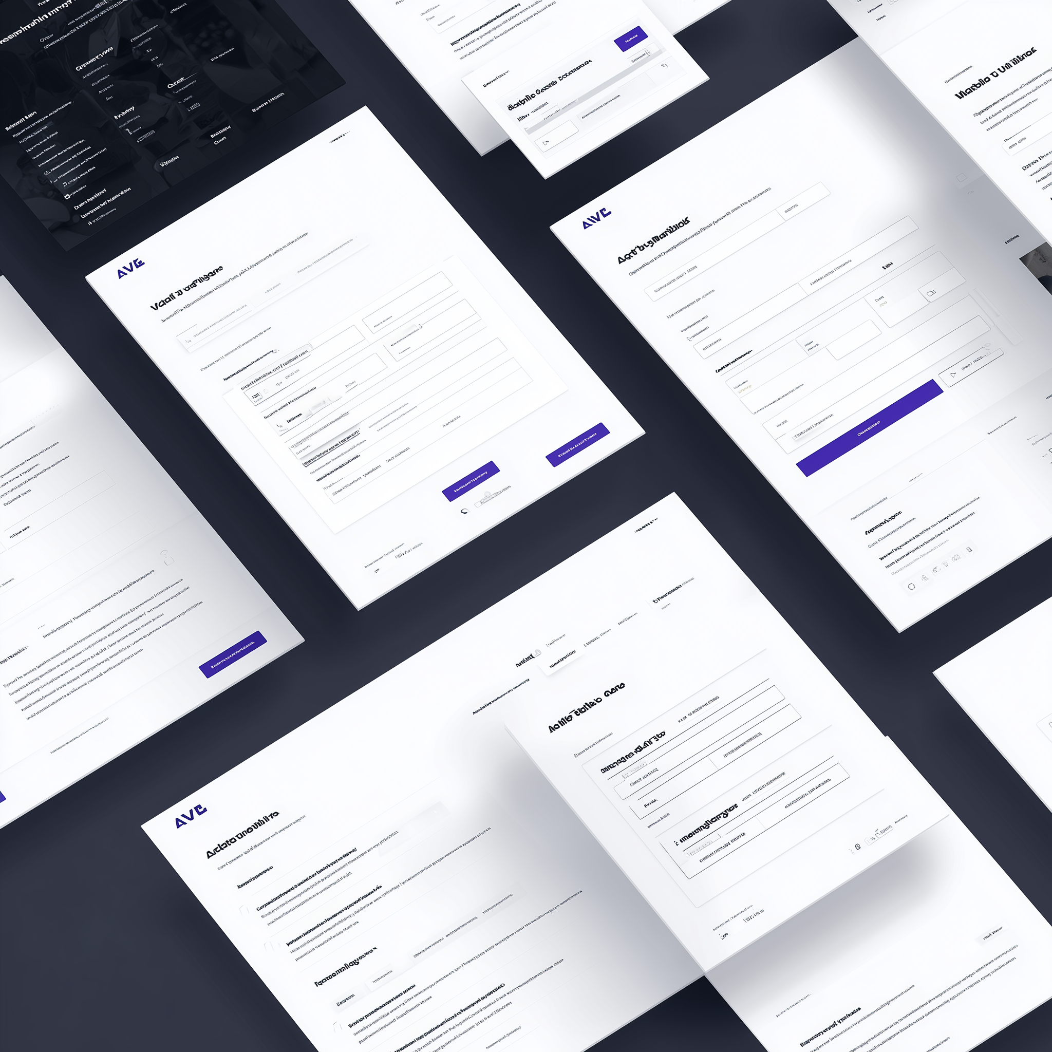 Webflow form settings shown across multiple website screens