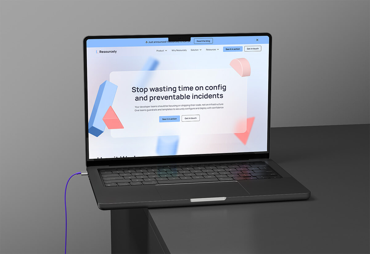 Resourcely cloud infrastructure website displayed on a laptop