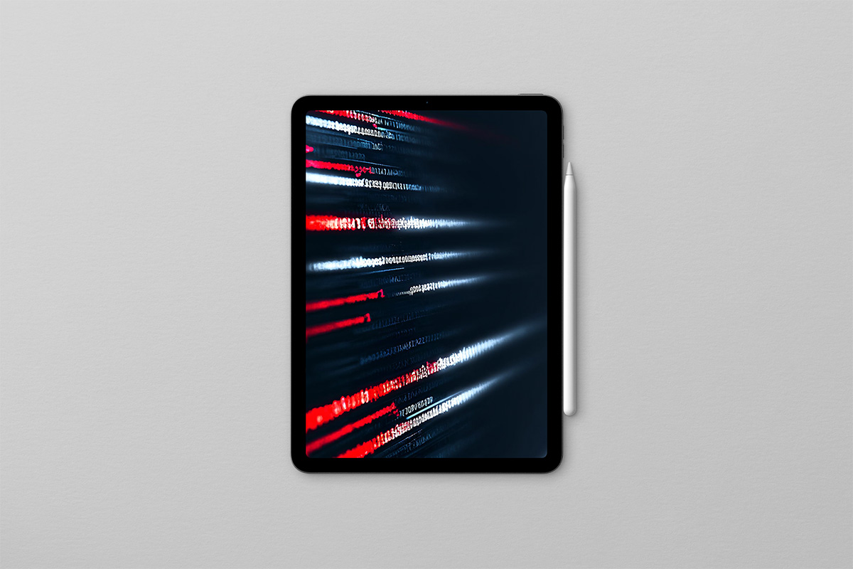 Tablet displaying lines of code